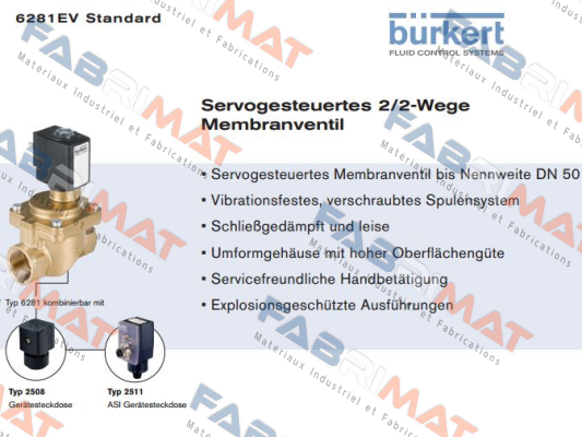 5281 A 25,0 NBR MS G1 PN0,2-16bar 24V DC replaced by 2/2-Wege-Magnetventil Typ 6281 Burkert