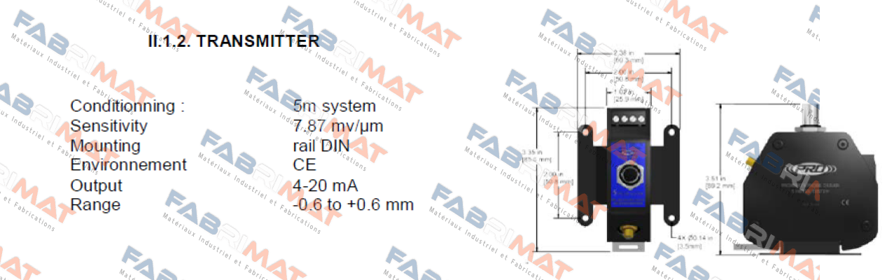 Transmitter with output 4-20 mA (-0.6 to 0.6 mm) CTC