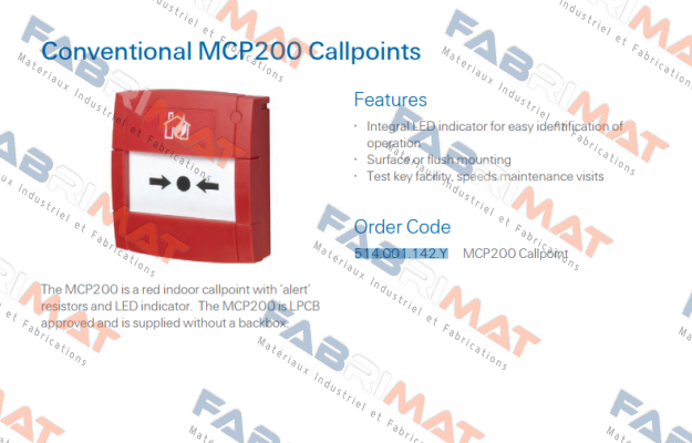 p/n: 514.001.142.Y , type MCP200  THORN SECURITY