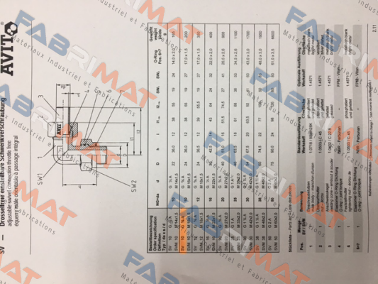 SV102-1015-01 , type  SV 10x1,5 G 3/8"A NBR   Avit