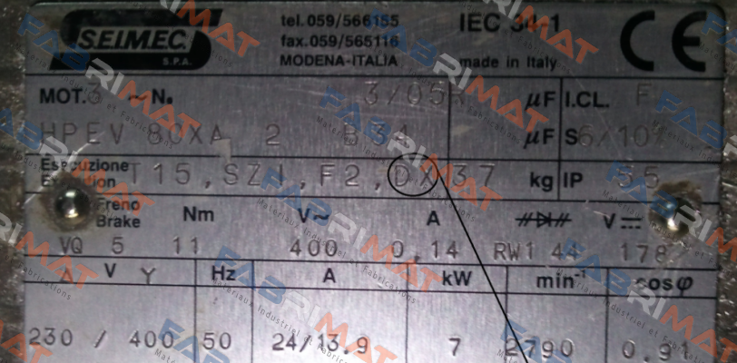 HPEV 80XA 2 230.400V-50Hz B34 (Right threaded shaft end)  Seimec (Rossi)