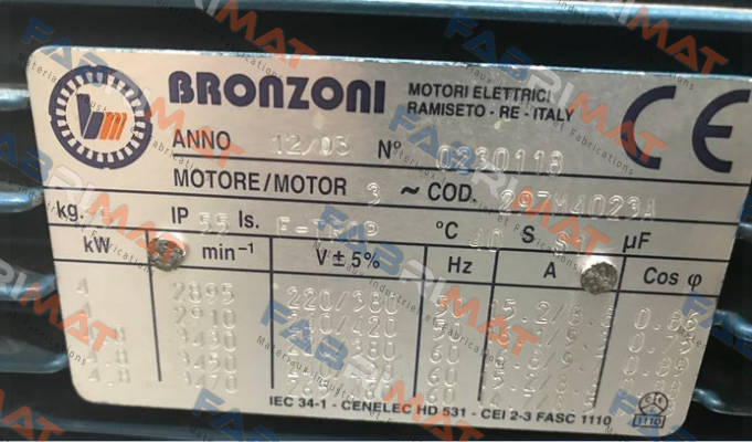 0230118 ( OEM code RCOMV 00021  ) Bronzoni