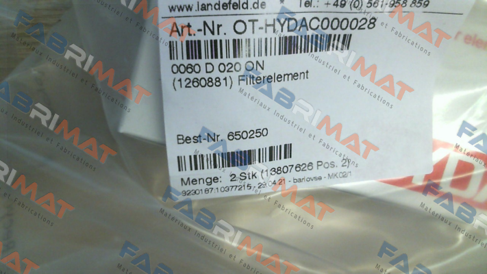 1260881 / 0060 D 020 BN4HC Hydac