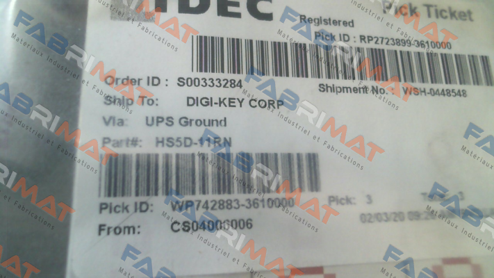 Art.No. 216080, Part No. HS5D-11RN Idec