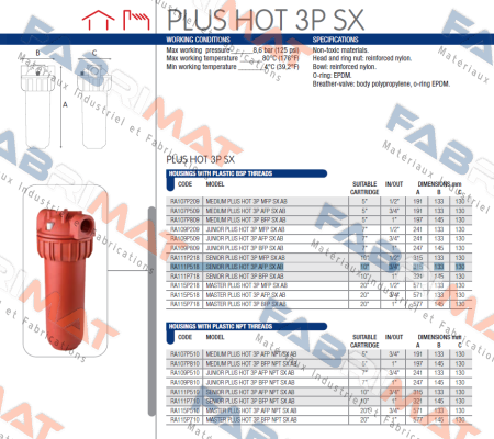 SENIOR PLUS HOT 3P AFP SX10 (RA111P518) Atlas Filtri
