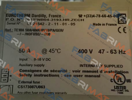 TA10A 50A/400V/0V10/PA/GER Replaced by MODEL (EFIT) Single Phase Power Controller Eurotherm