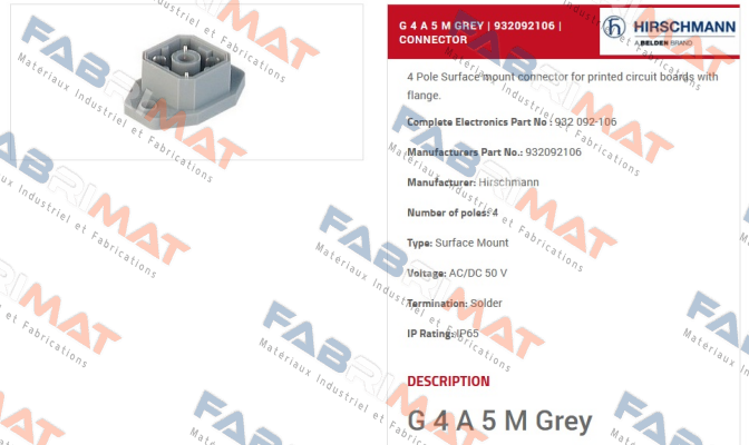 P/N: 932092106, Type: G 4 A 5 M grey Belden (Lumberg / Hirschmann)